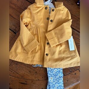 Rachel Zoe spring set floral leggings daisy yellow skirted trench coat 18 month